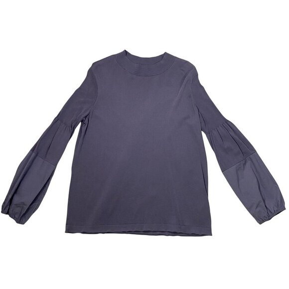 COS fine knit mock neck mixed Media bishop sleeve top lavender gray women’s M - Picture 4 of 11